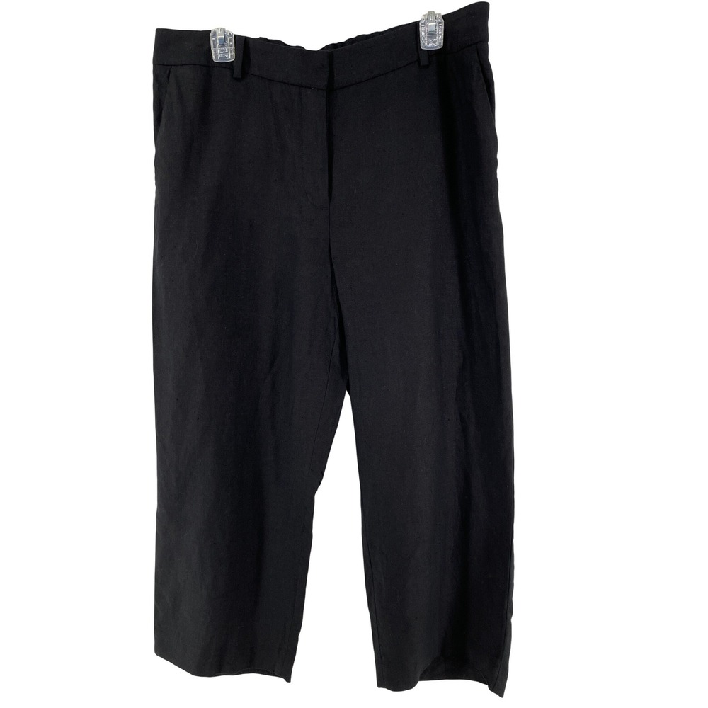 Talbots Linen Wide Leg Crop Pants Womens 12 Black Cottagecore Lagenlook Capsule‎